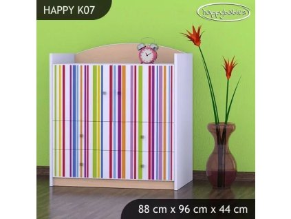 Komoda Happy K07 - barevné pásky (Barva bílá)