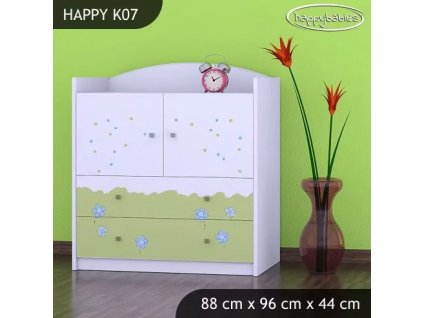 Komoda Happy K07 - modrý medvídek (Barva bílá)
