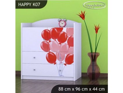 Komoda Happy K07 - růžové auto s balónky (Barva bílá)