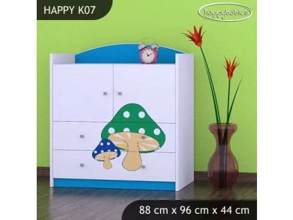Komoda Happy K07 - růžový hříbeček (Barva bílá)