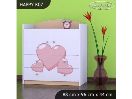 Komoda Happy K07 - růžový slon se srdcem (Barva bílá)