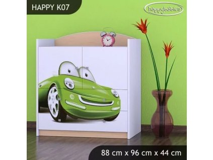 Komoda Happy K07 -  zelené auto (Barva bílá)