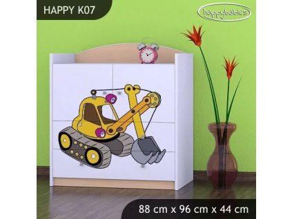 Komoda Happy K07 -  žlutý bagr (Barva bílá)
