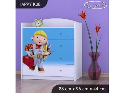 Komoda Happy K08 - bořek stavitel (Barva bílá)