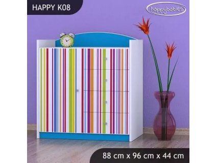 Komoda Happy K08 - barevné pásky (Barva bílá)