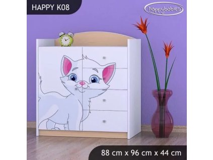 Komoda Happy K08 - bílá kočička (Barva bílá)