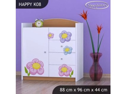 Komoda Happy K08 - kočička s květinou (Barva bílá)