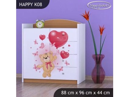 Komoda Happy K08 -  medvídek s balónky (Barva bílá)