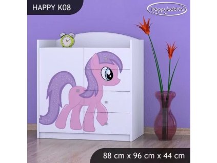 Komoda Happy K08 -  růžový pony (Barva bílá)