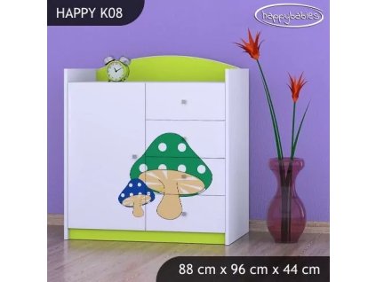 Komoda Happy K08 -  růžový hříbeček (Barva bílá)