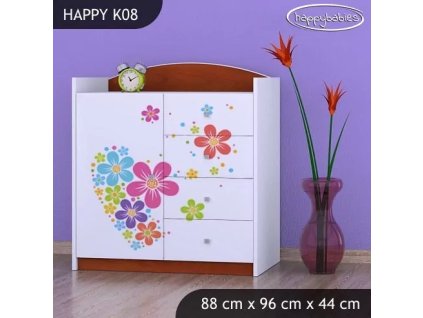 Komoda Happy K08 -  srdce z květů (Barva bílá)