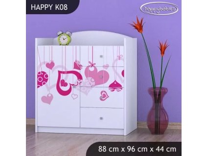 Komoda Happy K08 -  padající srdce (Barva bílá)