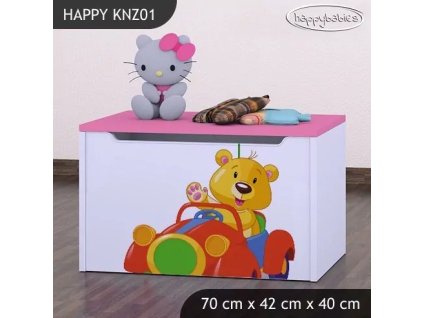 Box na hračky Happy KNZ01 - medvídek v červeném autě (Barva bílá)