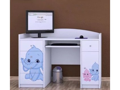 Psací stůl Happy B01 - růžový a modrý slon (Barva bílá)