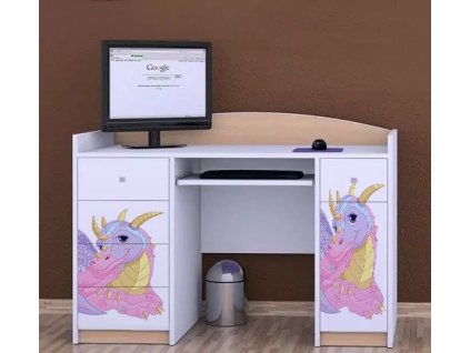 Psací stůl Happy B01 - růžový dráček (Barva bílá)