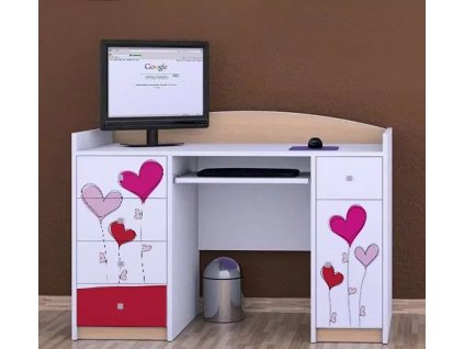 Psací stůl Happy B01 - srdíčka (Barva bílá)