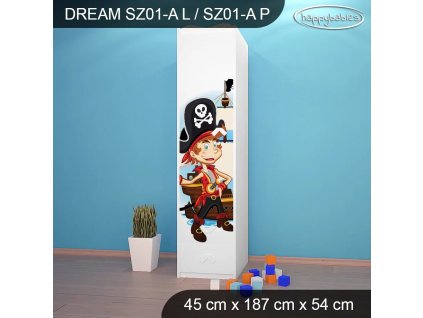 Skříň Dream SZ01 - pirát (Barva bílá, Otevírání dvířek pravé, Vnitřek skříně šatní tyč)