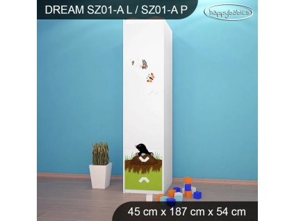 Skříň Dream SZ01 - krtek (Barva bílá, Otevírání dvířek pravé, Vnitřek skříně šatní tyč)