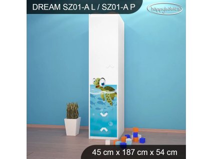 Skříň Dream SZ01 - rybičky (Barva bílá, Otevírání dvířek pravé, Vnitřek skříně šatní tyč)