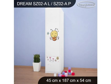 Skříň Dream SZ02 - včelka (Barva bílá, Otevírání dvířek pravé, Vnitřek skříně šatní tyč)