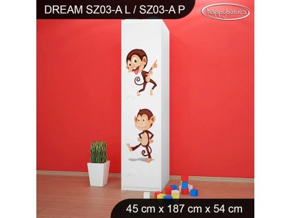 Skříň Dream SZ03 - veselé safari II. (Barva bílá, Otevírání dvířek pravé, Vnitřek skříně šatní tyč)