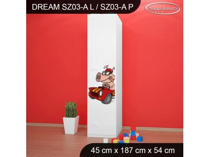 Skříň Dream SZ03 - závodníci (Barva bílá, Otevírání dvířek pravé, Vnitřek skříně šatní tyč)