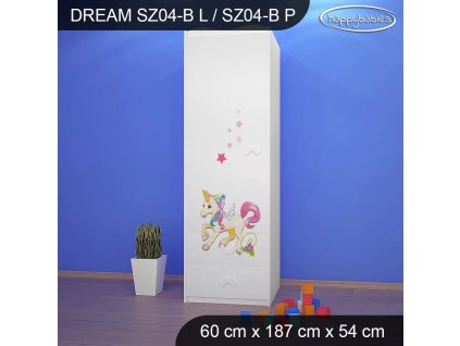 Skříň Dream SZ04 - pony (Barva bílá, Otevírání dvířek pravé, Vnitřek skříně šatní tyč)