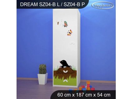 Skříň Dream SZ04 - krtek (Barva bílá, Otevírání dvířek pravé, Vnitřek skříně šatní tyč)