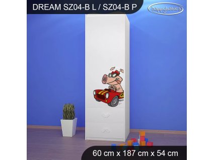 Skříň Dream SZ04 - závodníci (Barva bílá, Otevírání dvířek pravé, Vnitřek skříně šatní tyč)