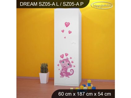 Skříň Dream SZ05 - zvířátka v ZOO (Barva bílá, Otevírání dvířek pravé, Vnitřek skříně šatní tyč)