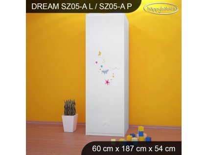 Skříň Dream SZ05 - kytičky (Barva bílá, Otevírání dvířek pravé, Vnitřek skříně šatní tyč)