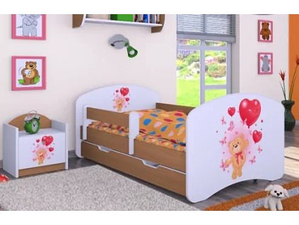 Dětská postel Happy Babies - medvídek s balónky (Barva bílá, Velikost spací plochy 140x70, Šuplík NE)