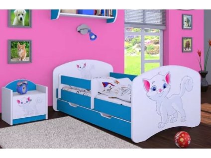 Dětská postel Happy Babies - bílá kočička (Barva bílá, Velikost spací plochy 140x70, Šuplík NE)