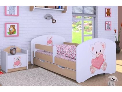 Dětská postel Happy Babies - medvídek se srdcem (Barva bílá, Velikost spací plochy 140x70, Šuplík NE)