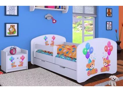 Dětská postel Happy Babies - medvídci s balónky (Barva bílá, Velikost spací plochy 140x70, Šuplík NE)