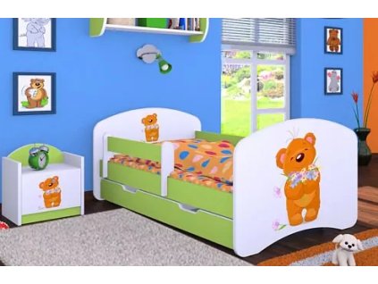 Dětská postel Happy Babies - medvídek s kyticí (Barva bílá, Velikost spací plochy 140x70, Šuplík NE)