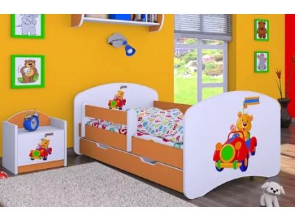 Dětská postel Happy Babies - medvídek v červeném autě (Barva bílá, Velikost spací plochy 140x70, Šuplík NE)