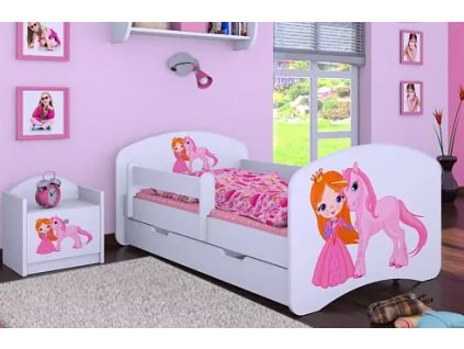 Dětská postel Happy Babies - princezna a jednorožec (Barva bílá, Velikost spací plochy 140x70, Šuplík NE)