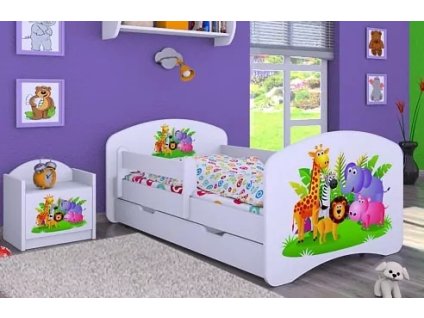 Dětská postel Happy Babies - veselý zvěřinec (Barva bílá, Velikost spací plochy 140x70, Šuplík NE)