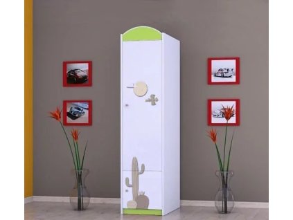 Skříň Happy SZ02 - poušť (Barva bílá, Otevírání dvířek pravé, Vnitřek skříně šatní tyč)