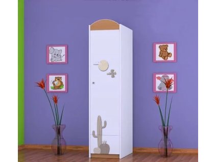 Skříň Happy SZ03 - poušť (Barva bílá, Otevírání dvířek pravé, Vnitřek skříně šatní tyč)