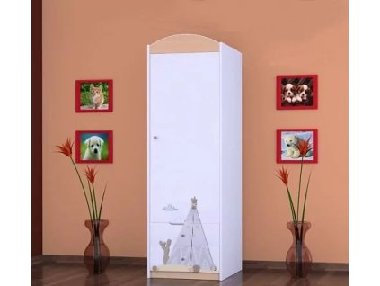 Skříň Happy SZ04 - poušť (Barva bílá, Otevírání dvířek pravé, Vnitřek skříně šatní tyč)