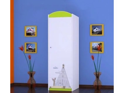 Skříň Happy SZ05 - poušť (Barva bílá, Otevírání dvířek pravé, Vnitřek skříně šatní tyč)