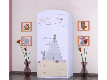 Skříň Happy SZ06 - poušť (Barva bílá, Vnitřek skříně šatní tyč)