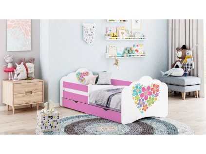 Dětská postel Tobík - srdce z květů (Barva bílá, Velikost spací plochy 140x70)