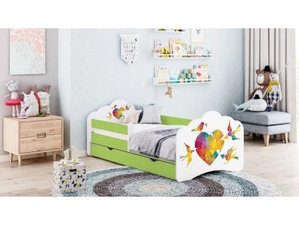 Dětská postel Tobík - srdce s ptáčky (Barva bílá, Velikost spací plochy 140x70)