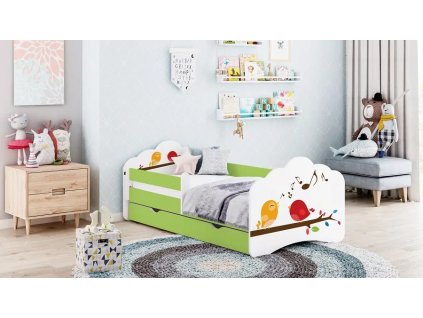 Dětská postel Tobík - ptáčci (Barva bílá, Velikost spací plochy 140x70)