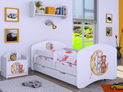 Dětská postel Happy Babies - králíček a medvídek (Barva bílá, Velikost spací plochy 140x70, Šuplík NE)
