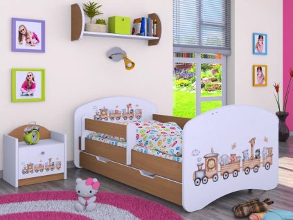 Dětská postel Happy Babies - zvířátka ve vláčku (Barva bílá, Velikost spací plochy 140x70, Šuplík NE)