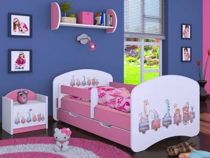 Dětská postel Happy Babies - pastelová zvířátka (Barva bílá, Velikost spací plochy 140x70, Šuplík NE)